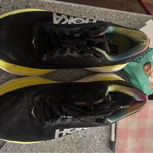 Hoka Black and Yellow Athletic Shoes